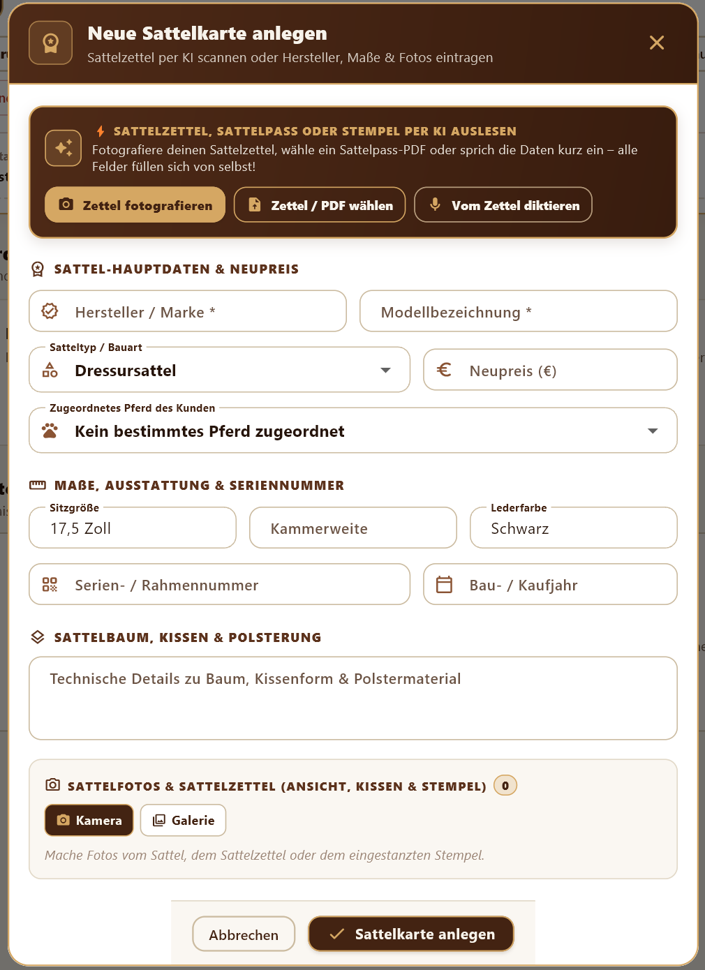 SaddleMi Neue Sattelkarte per KI anlegen